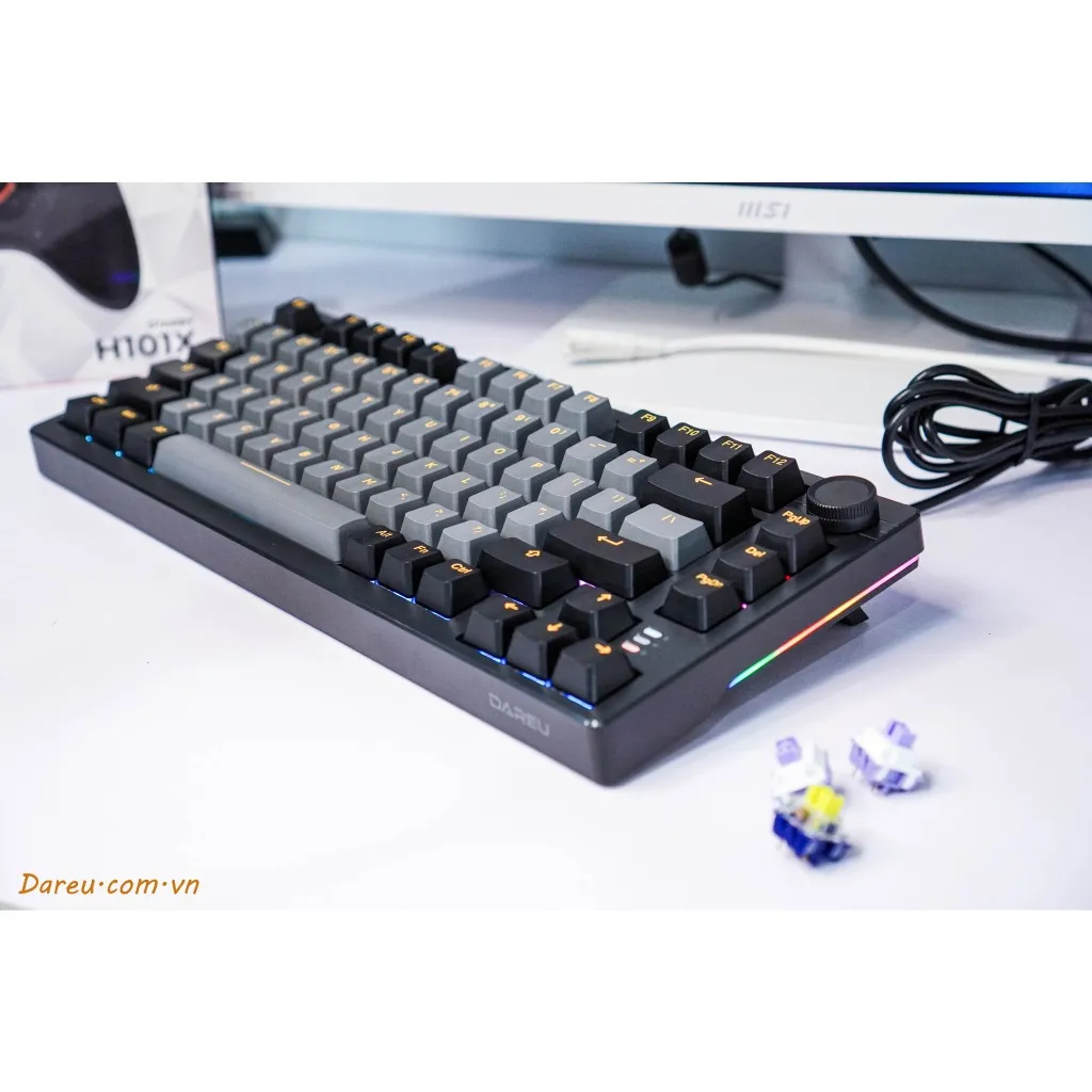 Ảnh Bàn phím cơ không dây DAREU EK75 PRO BLACK GOLDEN (Hotswap,Pin:3750mAh,Triple Mode,Gasket Mount,RGB) 2