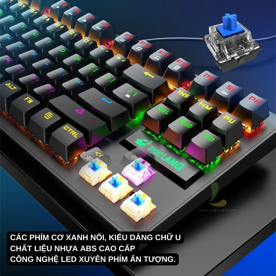 Ảnh Bàn phím cơ máy tính HOSAN ziyoulang K2, thiết kế công thái học cơ blue switch 87 phím Led RGB chế độ đổi màu đẹp 3