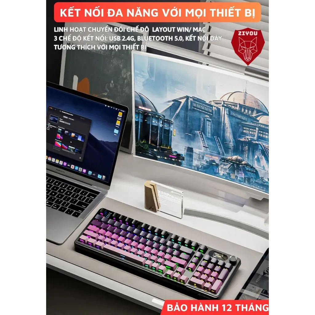 Ảnh Bàn Phím Cơ Máy Tính Không Dây Ziyou Attack Shark X98 PRO MAX 3 Mode, Màn Hình LCD, LED RGB 4