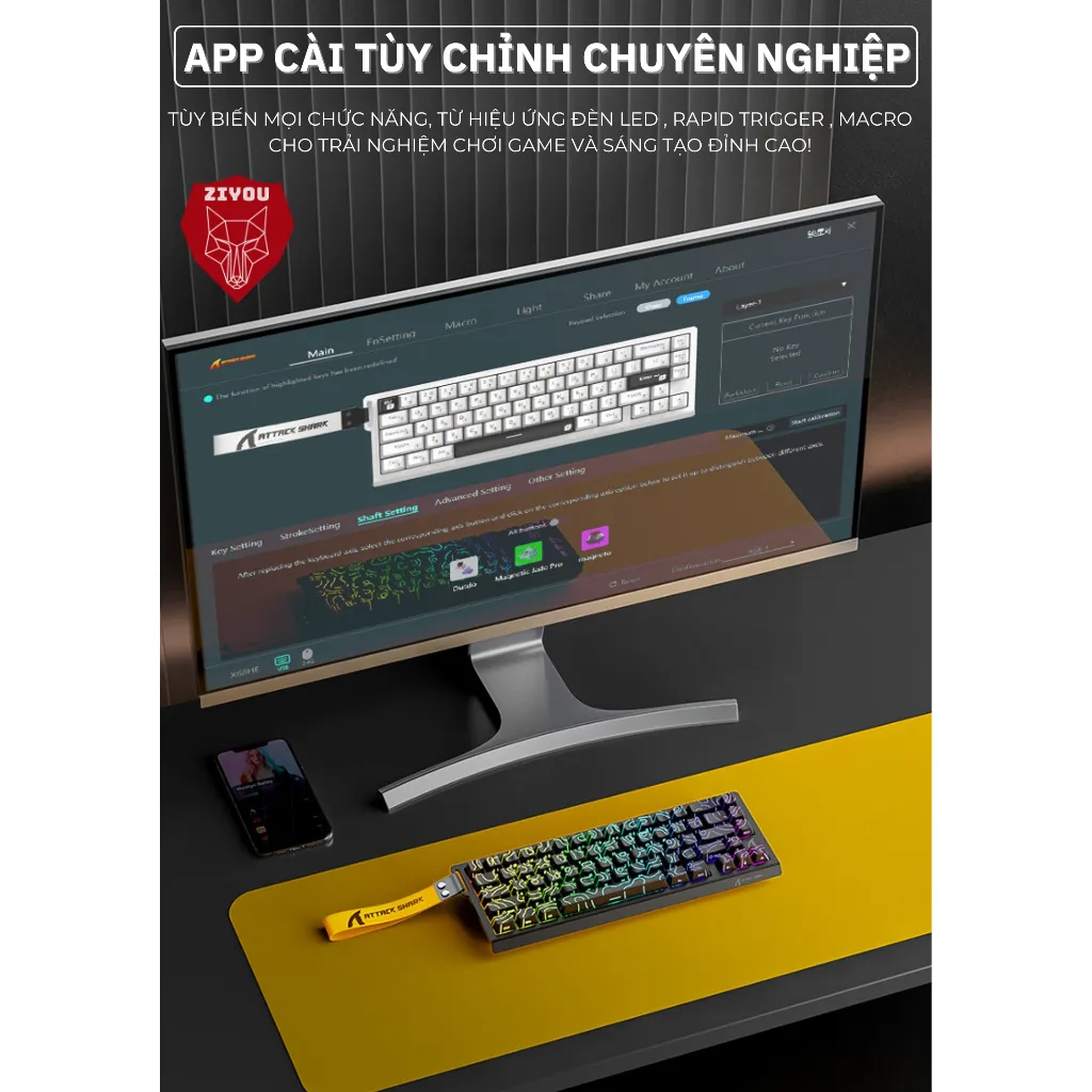 Ảnh Bàn Phím Cơ Rapid Trigger Ziyou Attack Shark X68 HE LED RGB Cao Cấp Chuyên Game 4