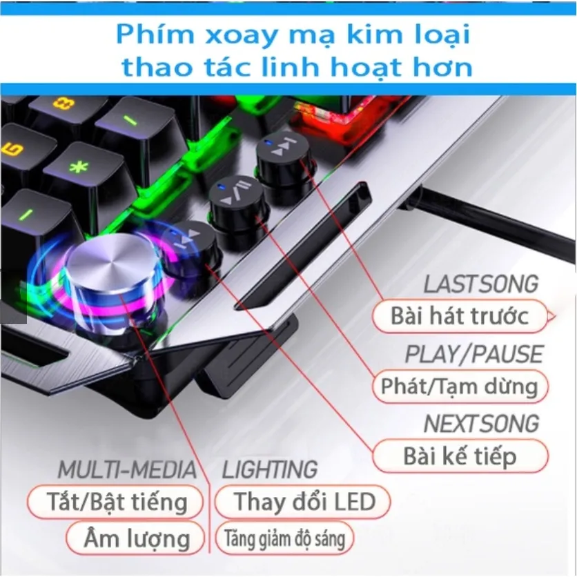 Ảnh Bàn phím cơ ZTU Smart K100 chơi game 104 phím có LED có kê tay chống mỏi, núm điều chỉnh âm thanh thuận tiện 2