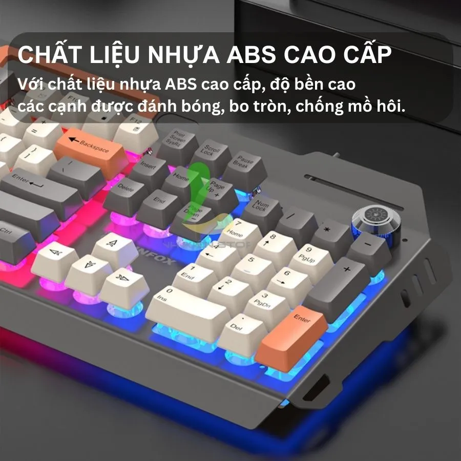 Ảnh Bàn phím gaming HOSAN XUNFOX K90 thiết kế 104 phím có đèn led cầu vồng màu kèm nút điều chỉnh âm lượng 3