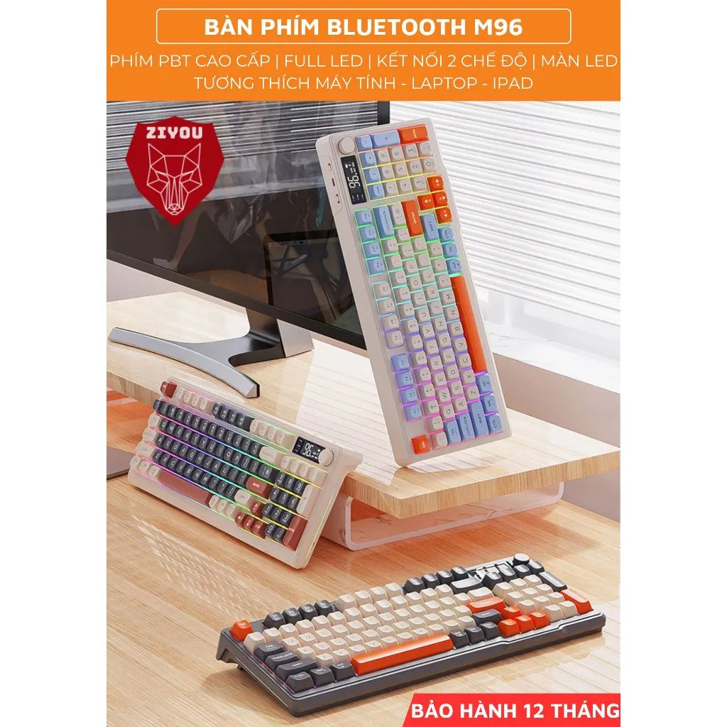 Ảnh Bàn Phím Gaming Không Dây Bluetooth Ziyou M96 Có LED 2 Chế Độ Kết Nối Cho Máy Tính, Laptop  Tích Hợp Màn Hình, Núm Xoay 2