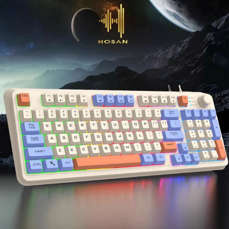 Ảnh Bàn phím giả cơ gaming HOSAN xunfox K82 thiết kế 94 phím có đèn led 7 màu kèm theo nút vặn âm lượng 1