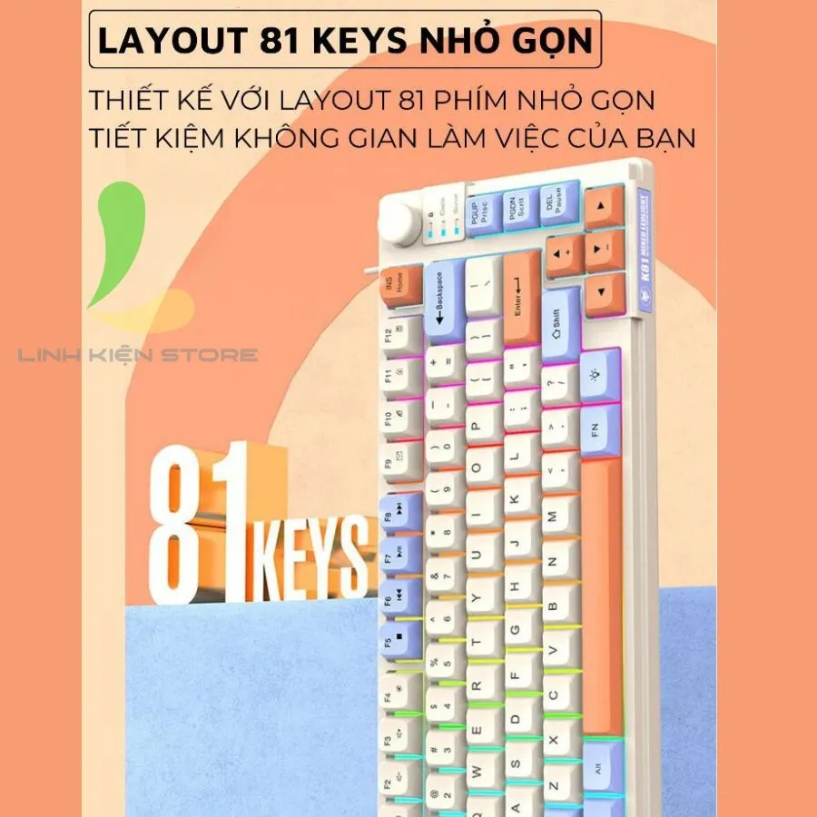 Ảnh Bàn phím giả cơ gaming HOSAN xunfox K81 new 2024 thiết kế công thái học, đèn led cực chất và nút vặn âm lượng tiện lợi 2