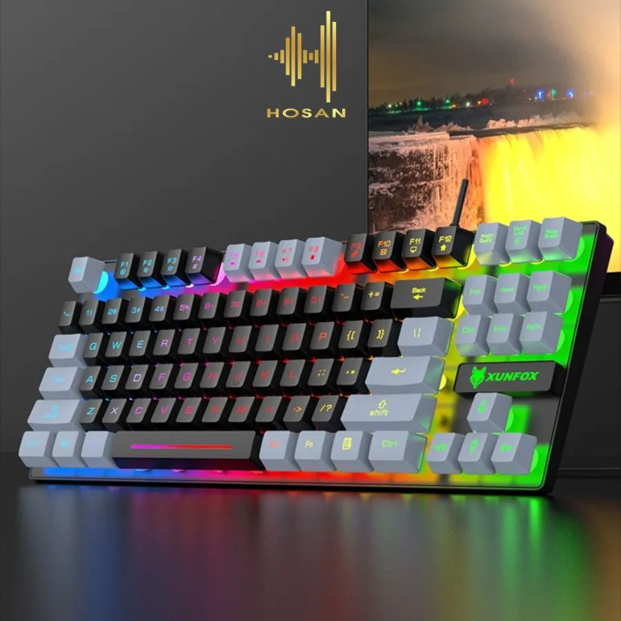 Ảnh Bàn phím giả cơ gaming HOSAN xunfox K10 có dây, công thái học 87 phím LED Rainbow 1