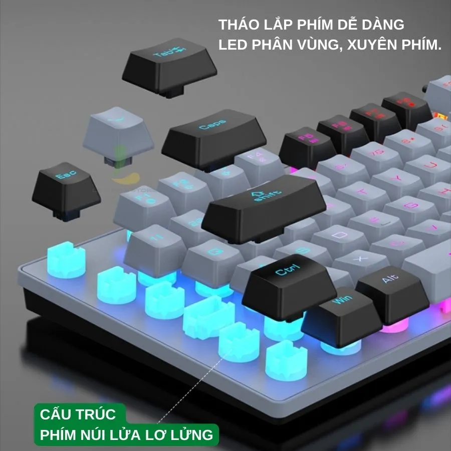 Ảnh Bàn phím giả cơ gaming HOSAN xunfox K10 có dây, công thái học 87 phím LED Rainbow 3