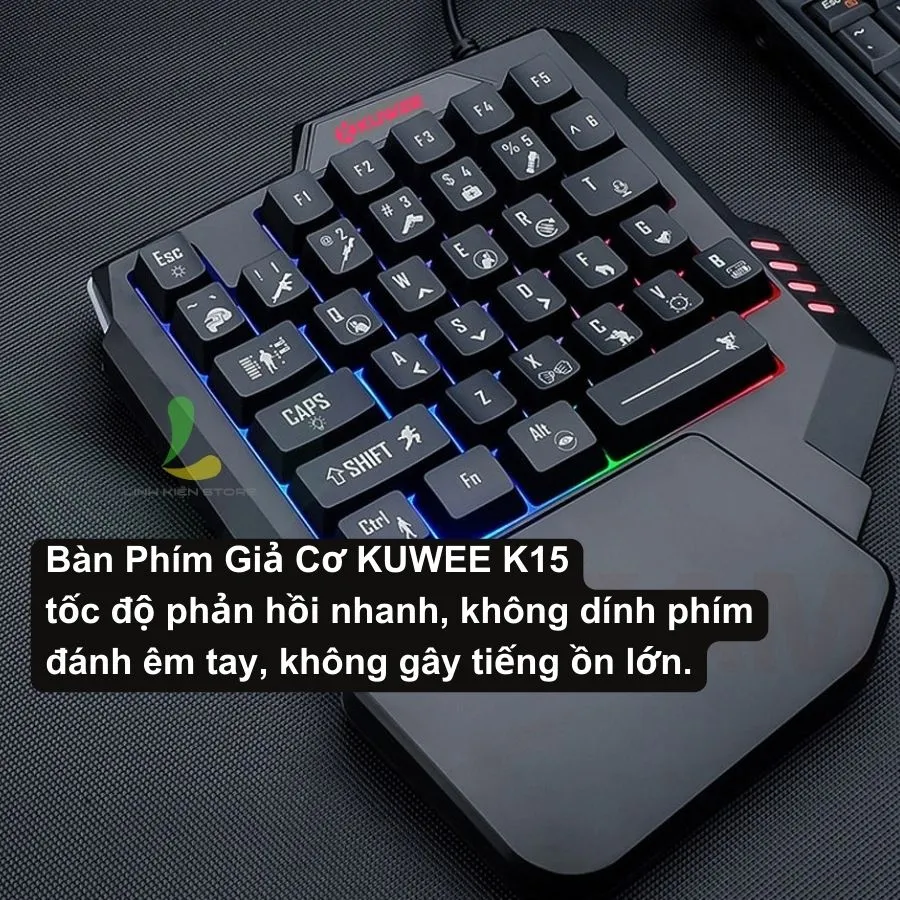 Ảnh Bàn phím giả cơ một tay HOSAN Kuwee K15 với 35 phím hỗ trợ Chơi Game Pubg Mobile, Free Fire trên điện thoại, PC 1