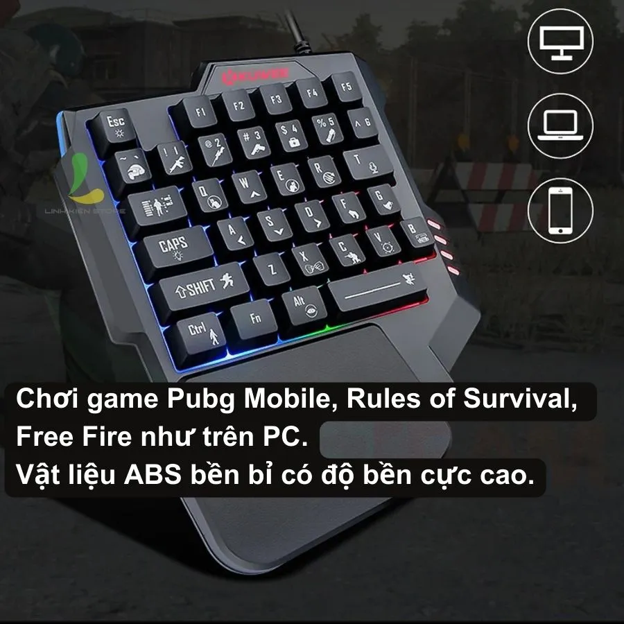 Ảnh Bàn phím giả cơ một tay HOSAN Kuwee K15 với 35 phím hỗ trợ Chơi Game Pubg Mobile, Free Fire trên điện thoại, PC 3