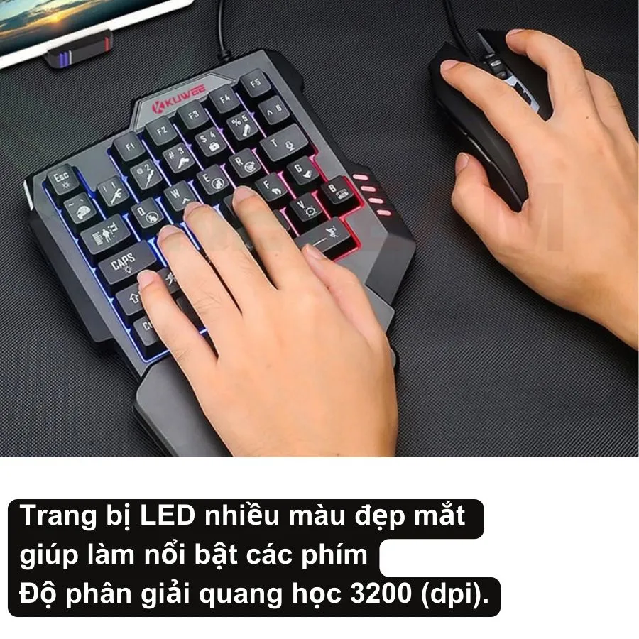 Ảnh Bàn phím giả cơ một tay HOSAN Kuwee K15 với 35 phím hỗ trợ Chơi Game Pubg Mobile, Free Fire trên điện thoại, PC 4