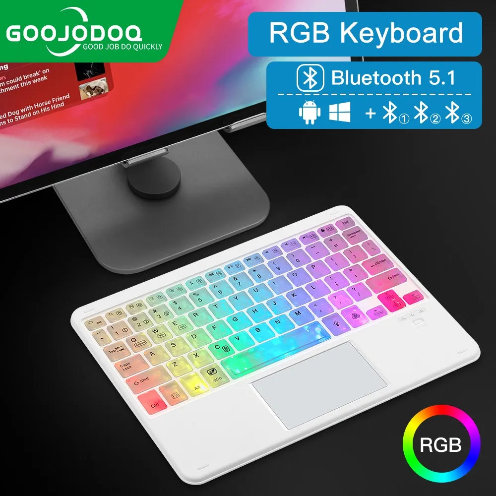 Ảnh Bàn phím không dây bluetooth GOOJODOQ đèn LED RGB thích hợp cho iPad Pro Air Xiaomi Huawei Android Windows 2