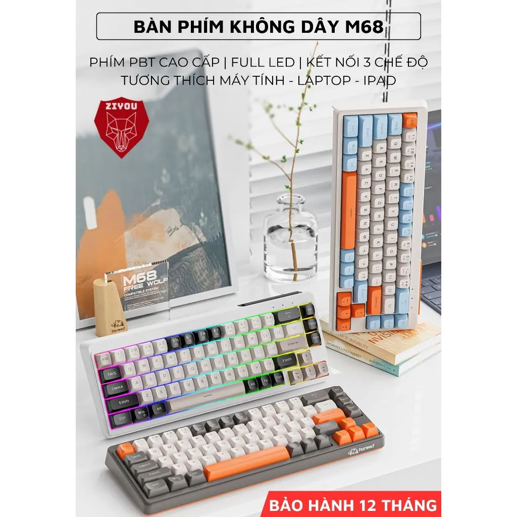 Ảnh Bàn Phím Không Dây Ziyou FreeWolf M68 Bluetooth 5.3 Kết Nối Đa Năng Led Pro Pin Sạc 3