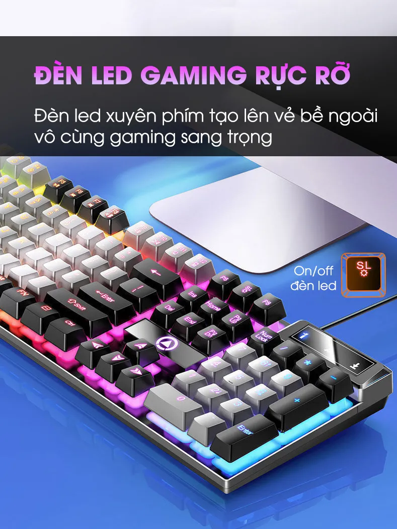 Ảnh Bàn phím máy tính có dây gaming SIDOTECH K500 giả cơ led rgb full 104 key chống nước cho laptop pc văn phòng game thủ 4