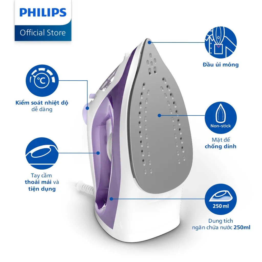 Ảnh BÀN ỦI HƠI NƯỚC Philips DST1040/30 | 2000W | mặt đế chống dính - Hàng Chính Hãng 2