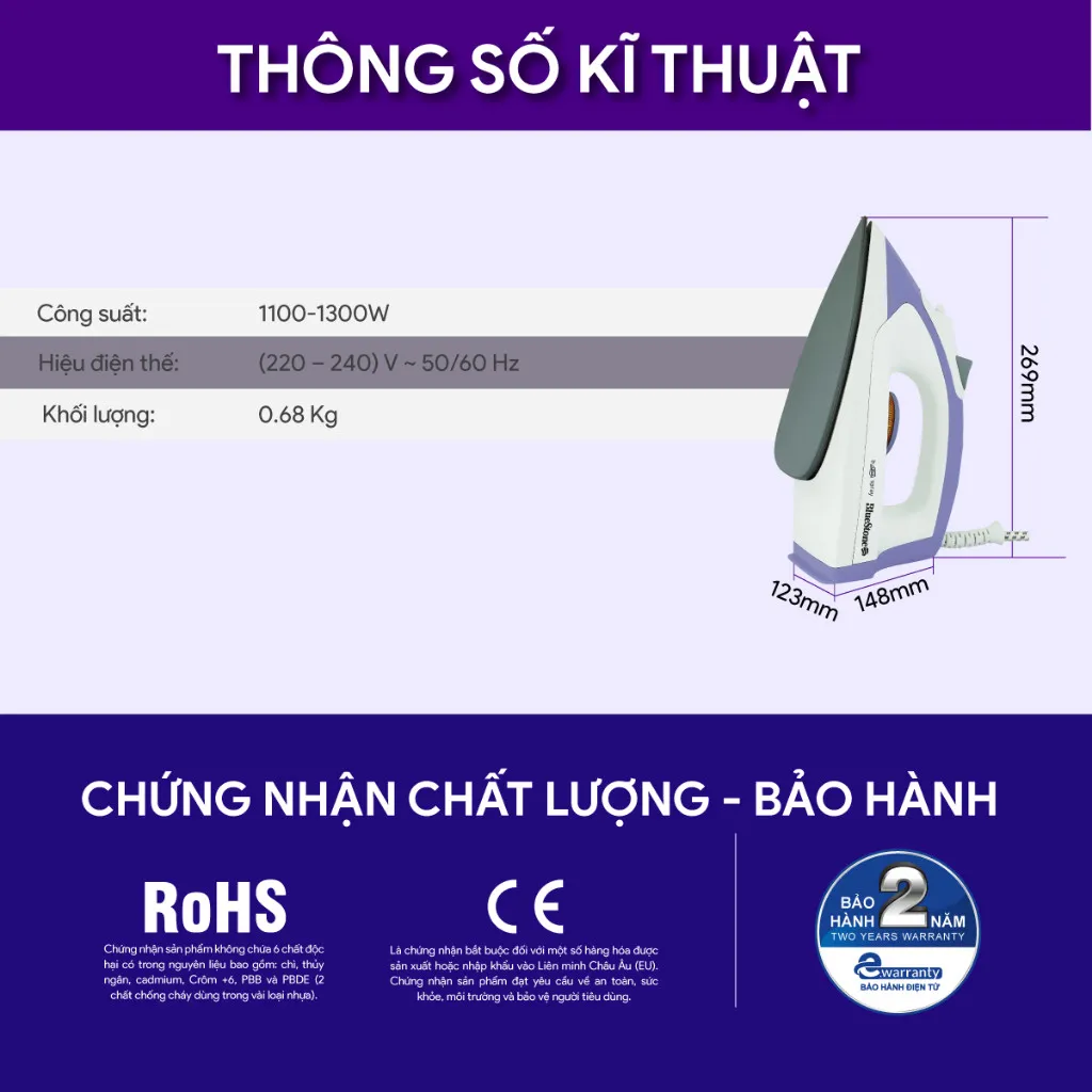 Ảnh Bàn Ủi Khô BlueStone DIB-3728 ̣(1100-1300W) 4