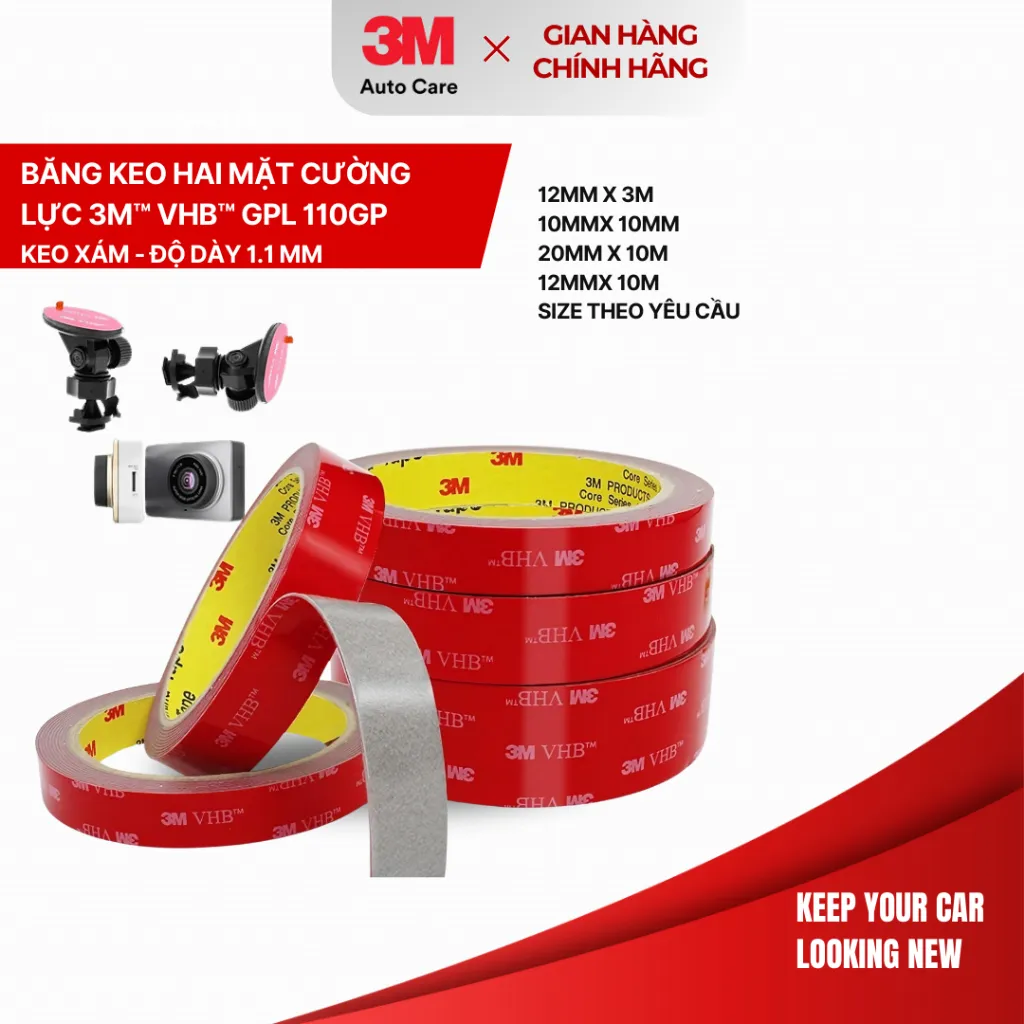 Ảnh Băng Keo 2 mặt cường lực 3M™ VHB GPL-110GF 1.1mm- màu xám-  Dán vè mưa,Logo, Đồ chơi xe, vật dụng gia đình... 1
