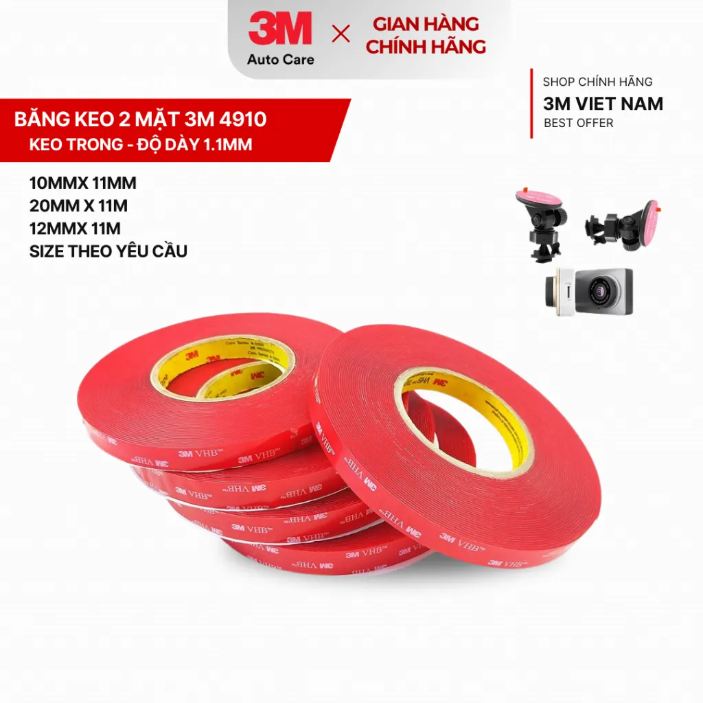 Ảnh Băng keo cường lực 2 mặt 3M™  VHB 4910 - Keo màu trong, độ dày 1mm  kết dính cao 1