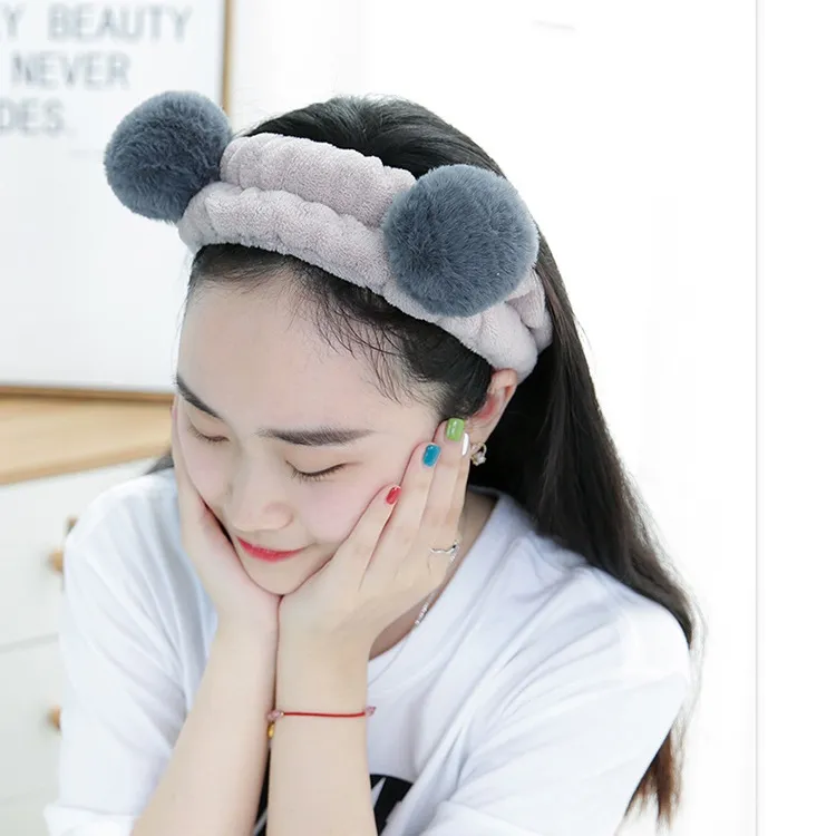 Ảnh Băng đô tóc rửa mặt trang điểm Laboon, bờm tóc tai gấu trúc vải nhung co giãn mềm mịn 3