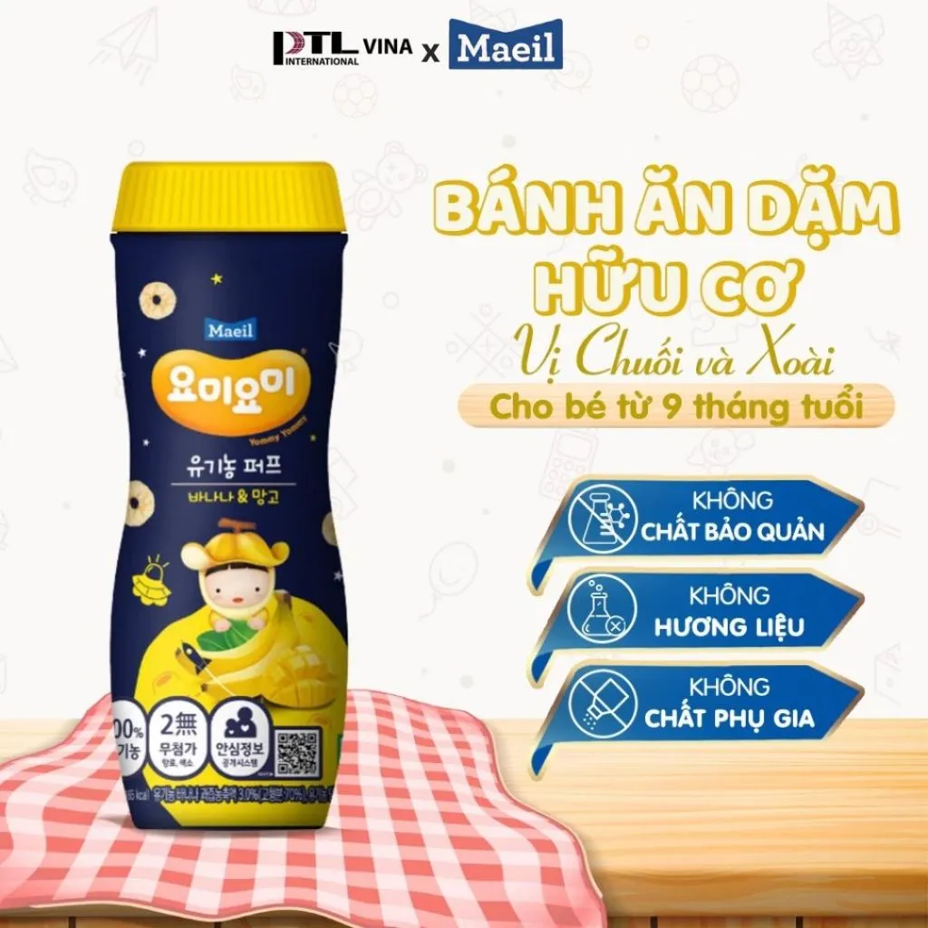 Ảnh Bánh ăn dặm Maeil Hàn Quốc hữu cơ vị chuối mix xoài bổ sung canxi, vitamin, đề kháng hộp 42G 2