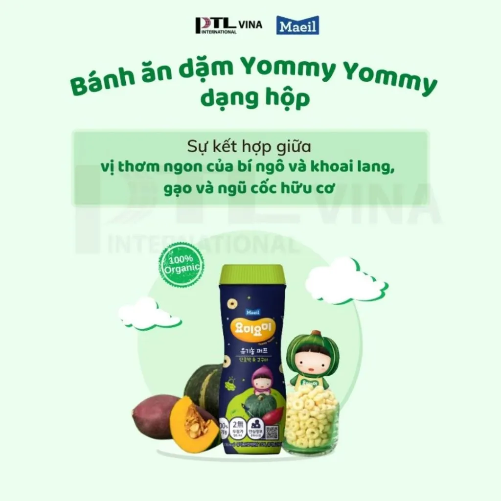 Ảnh Bánh ăn dặm MAEIL Yommy Yommy Hàn Quốc vị bí ngô khoai lang, hữu cơ, tự nhiên và bổ sung canxi 3