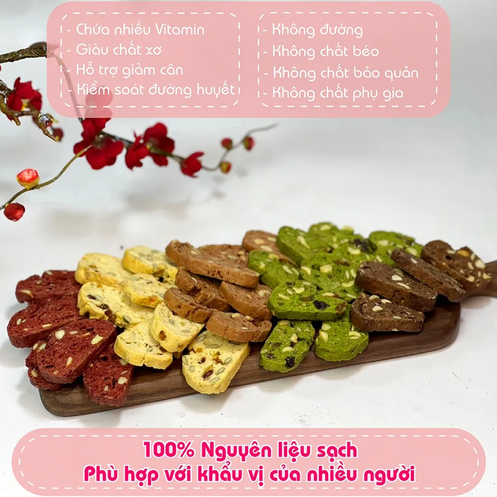 Ảnh Bánh BISCOTTI ONFOD ăn kiêng giảm cân nguyên cám không đường mix 5 vị dành cho người giảm cân eat clean, tiểu đường 3