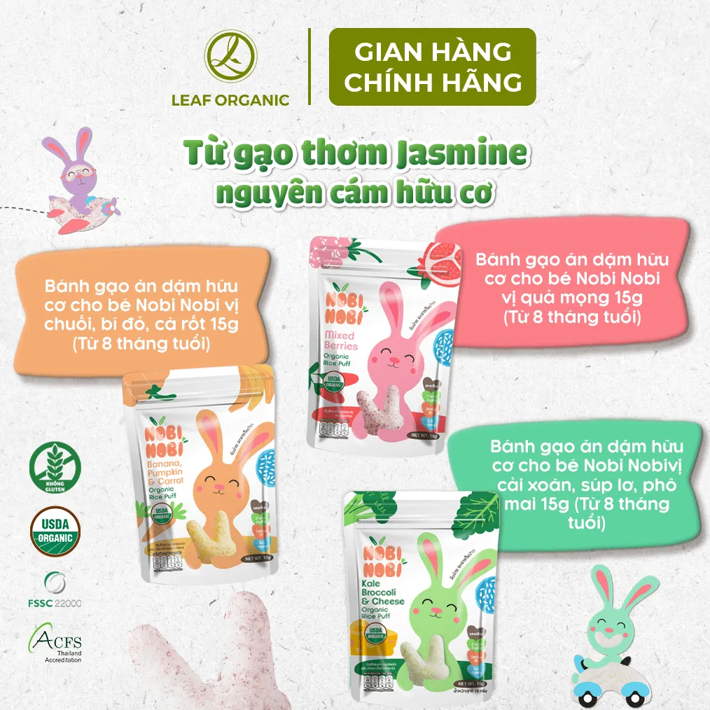 Ảnh BÁNH GẠO ĂN DẶM HỮU CƠ Nobi Nobi 15g - CHO BÉ TỪ 8 THÁNG TUỔI 1