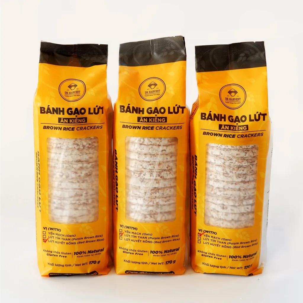 Ảnh Bánh Gạo Lứt Ăn Kiêng Giảm Cân DK Harvest (170g/18 bánh) - 3 Vị (Lứt Huyết Rồng, Yến Mạch, Lứt Tím Than) 2
