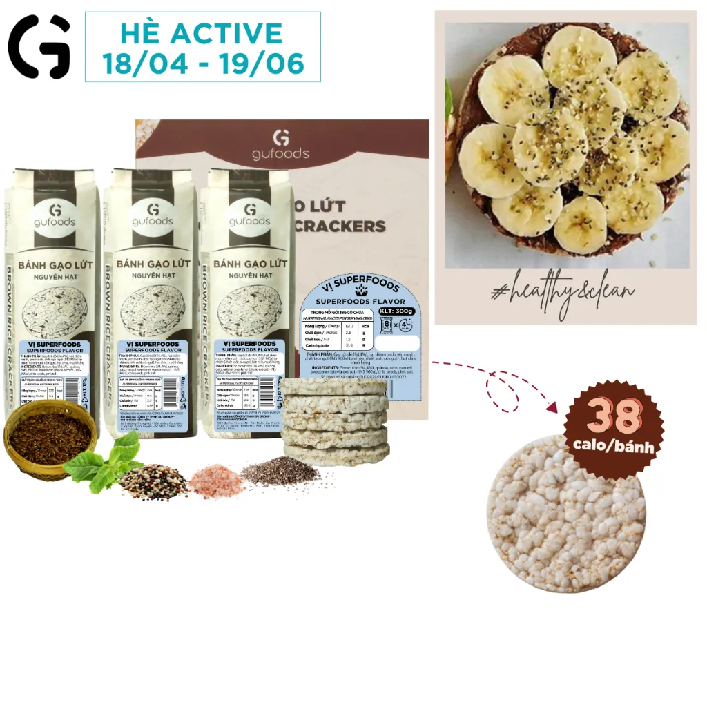 Review Bánh Gạo Lứt Ăn Kiêng GUfoods Superfoods: Healthy, Eat Clean, Không Đường, Không Dầu