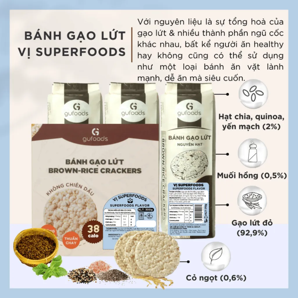 Ảnh Bánh gạo lứt ăn kiêng GUfoods vị Superfoods - Không chiên dầu, Không đường, Eat clean, Healthy, Gym (170g/300g/510g) 2