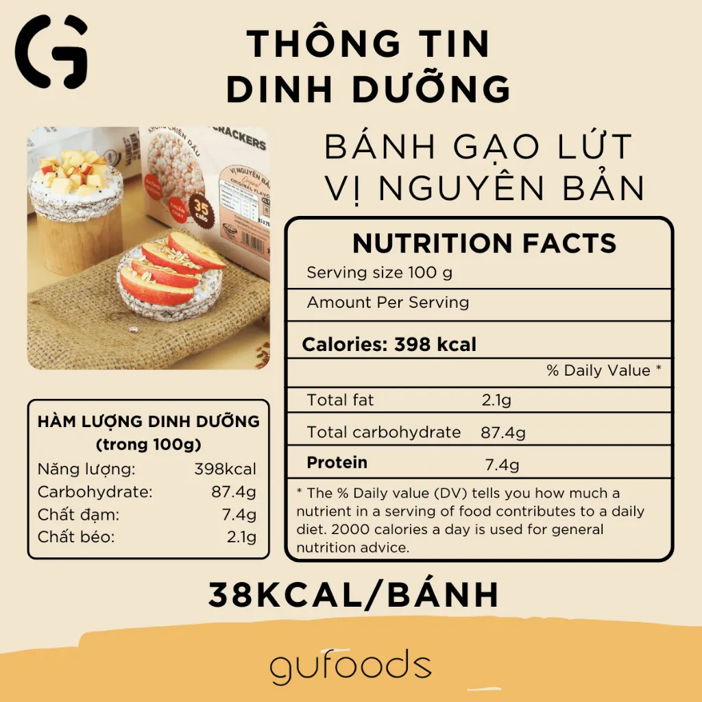 Ảnh Bánh gạo lứt GUfoods vị Nguyên bản GUfoods - Không chiên dầu, Không đường, Eat clean, Healthy, Tập gym (170g/300g/510g) 3
