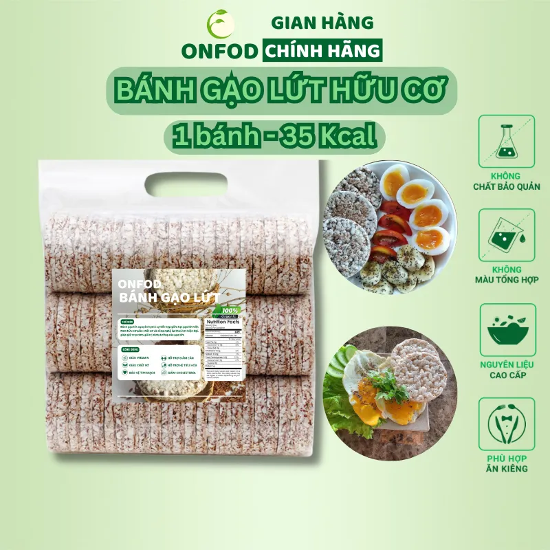 Ảnh Bánh gạo lứt ONFOD hữu cơ bánh ăn kiêng giảm cân thực dưỡng cho người tập gym, yoga, mẹ bầu 51 cái 500g 1