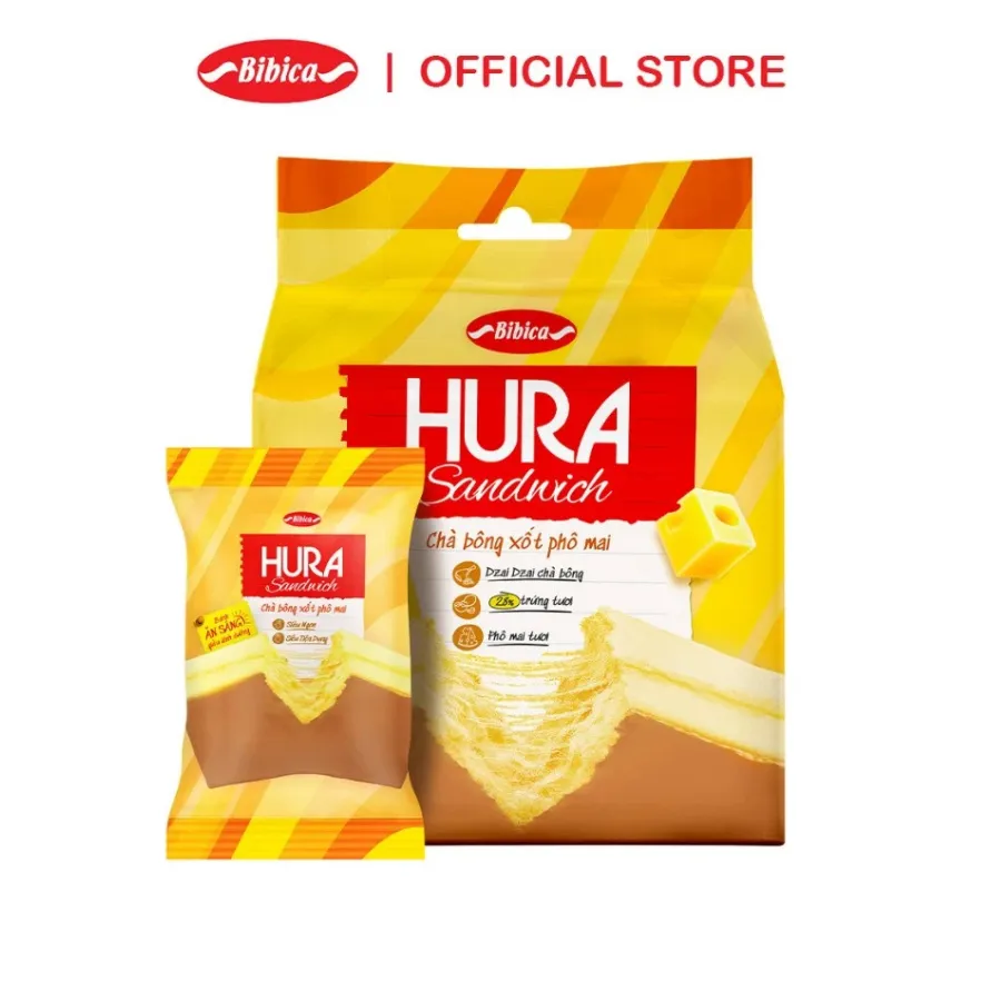 Ảnh Bánh Hura Sandwich Chà Bông Bibica 90g - Bánh ăn sáng dinh dưỡng siêu ngon & tiện lợi 1