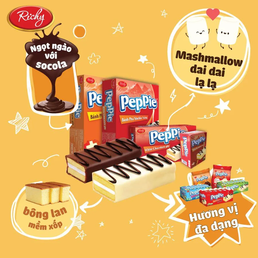 Ảnh Bánh Peppie Richy phủ socola trắng hộp 3 (45g) bánh bông lan kem bơ sữa 2