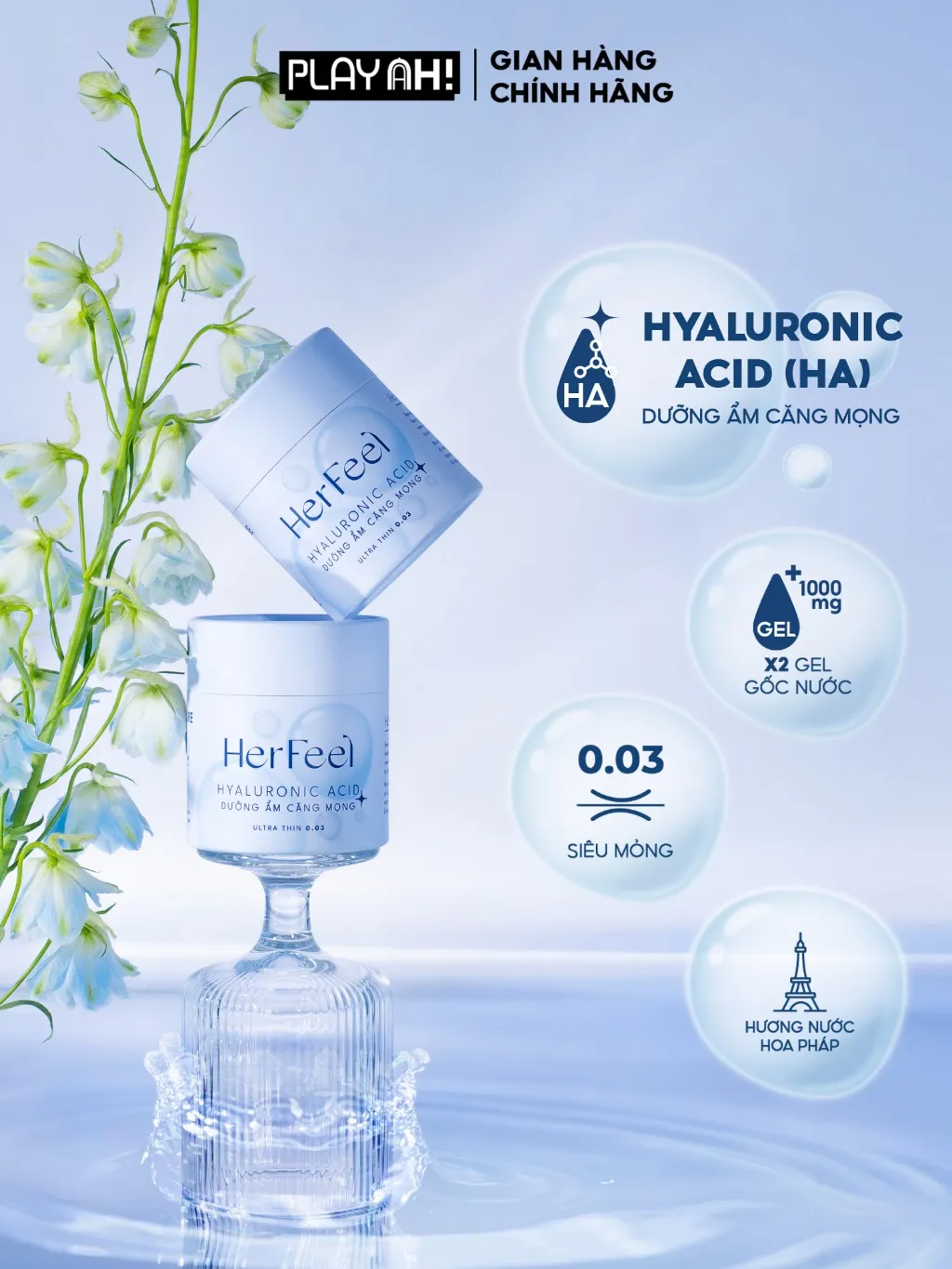 Ảnh Bao cao su dưỡng ẩm Her Feel HA Hộp 3/10 Gấp đôi gel dưỡng ẩm cao cấp 2