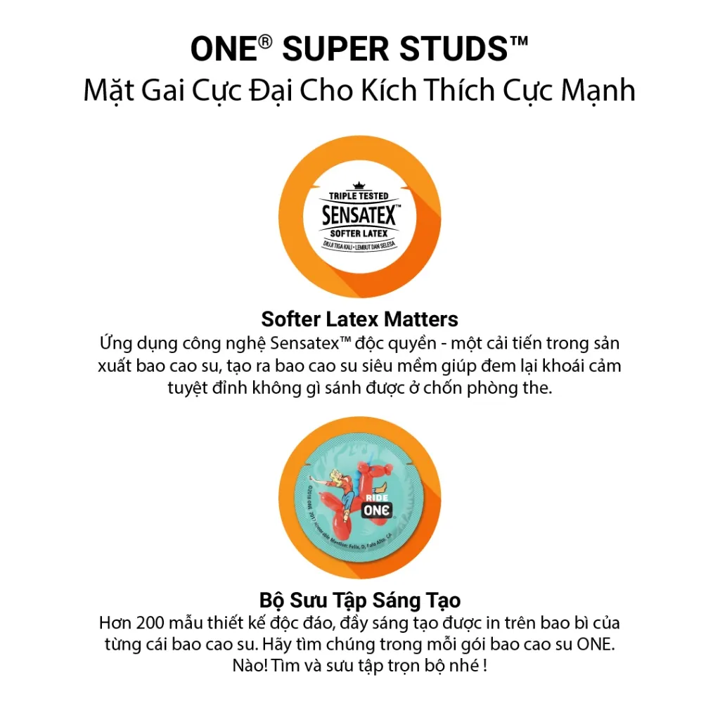 Ảnh Bao Cao Su ONE của Mỹ Có Gai Cực Đại Mềm One Super Studs size 53mm 3