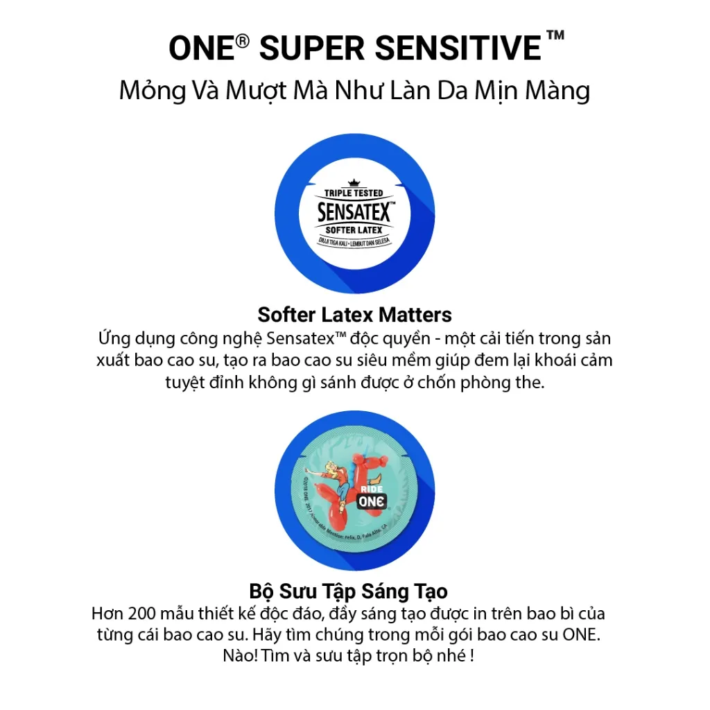 Ảnh Bao cao su ONE của Mỹ One Super Sensitive tăng cảm giác cực đã size 53mm Hộp 3-12 cái 3