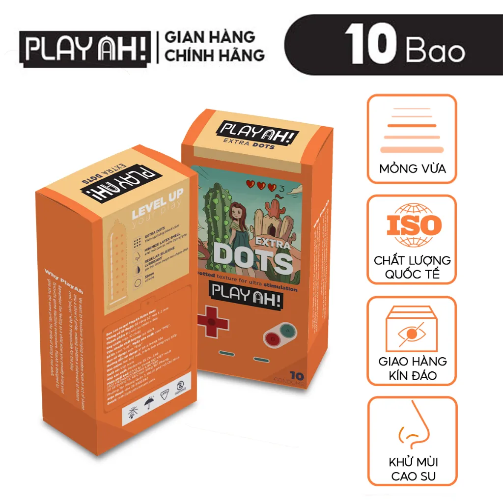 Ảnh Bao Cao Su PlayAh Extra Dots Thêm Gai Hộp 10 52mm nhiều gai, nhiều gel tăng cực khoái 3