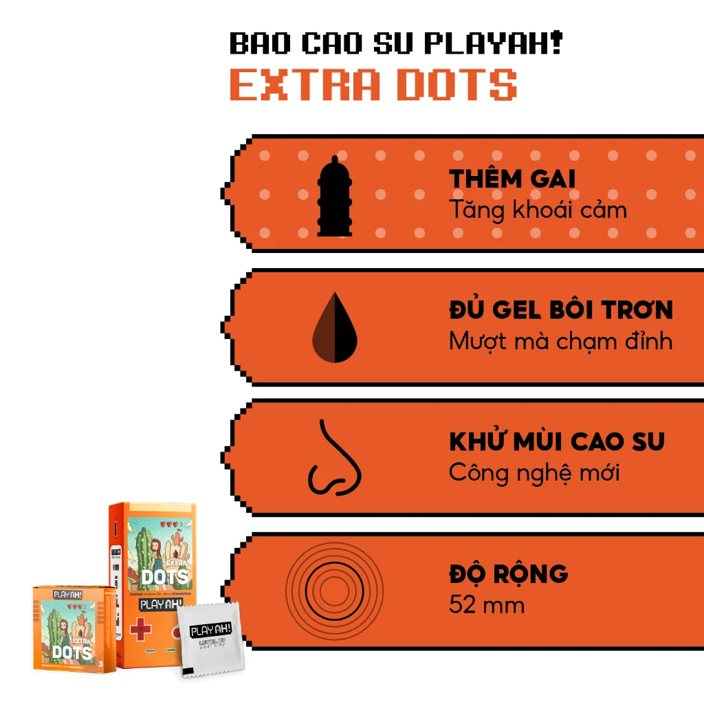 Ảnh Bao Cao Su PlayAh Extra Dots Thêm Gai Hộp 3/10 52mm 3