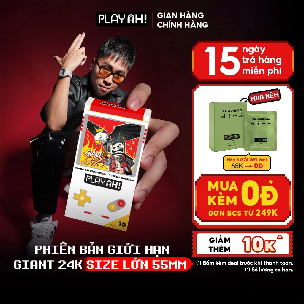 Ảnh Bao cao su size to PlayAh! Siêu Mỏng 55mm Giant Invisible 24K.Right - Hộp 3/10 Cái 1