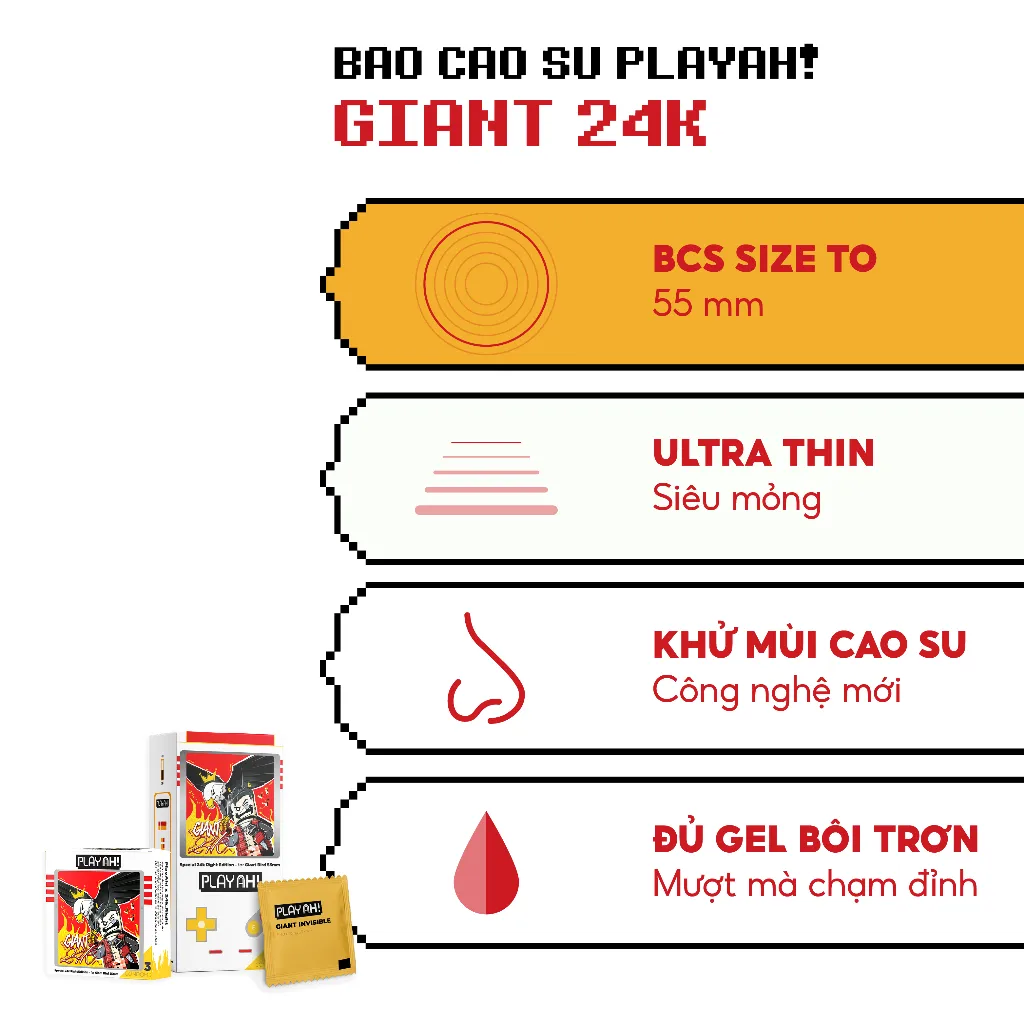 Ảnh Bao cao su size to PlayAh! Siêu Mỏng 55mm Giant Invisible 24K.Right - Hộp 3/10 Cái 2