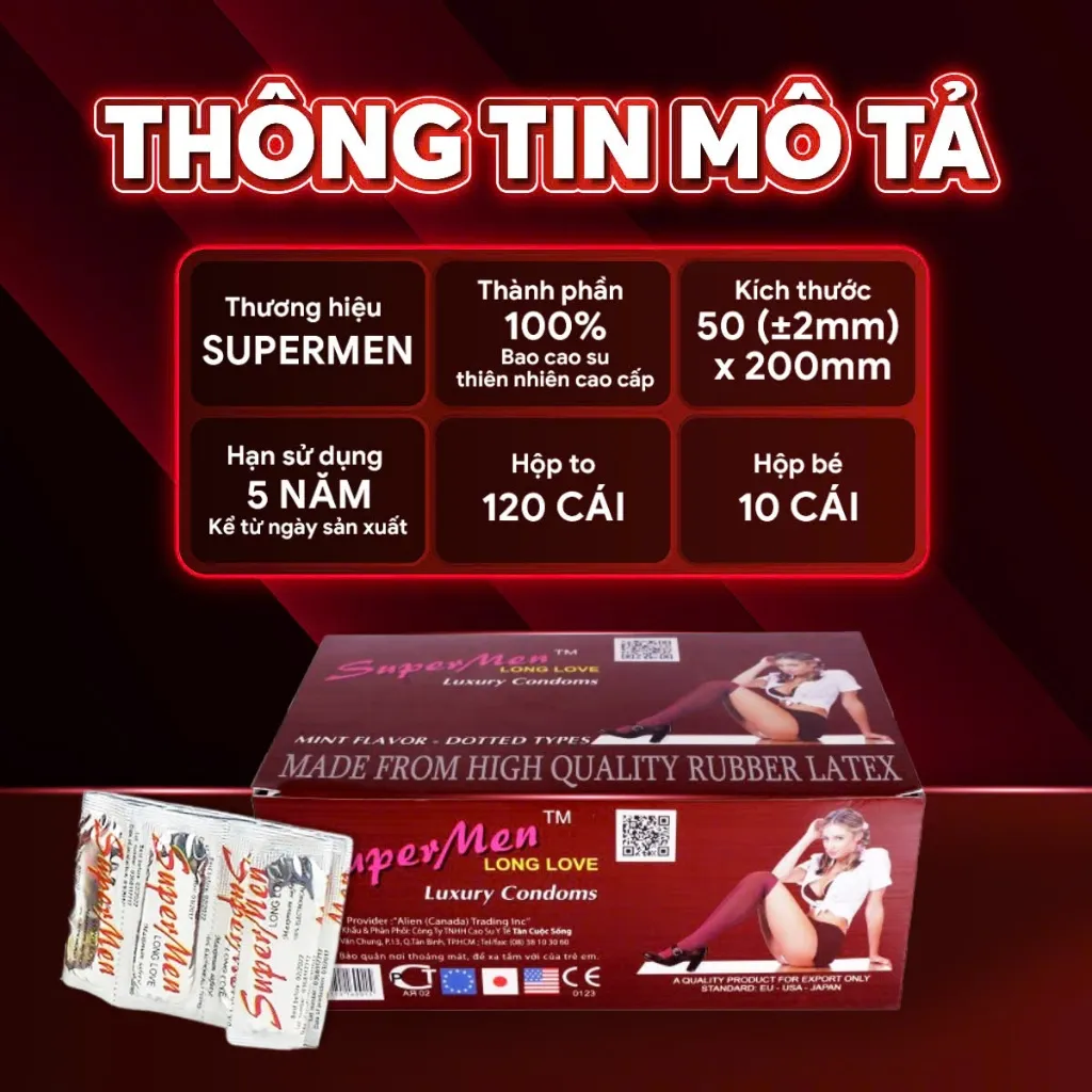 Ảnh Bao cao su Supermen siêu mỏng có chấm bi nhỏ kéo dài quan hệ, nhiều gel bôi trơn, Hộp 120 cái 2