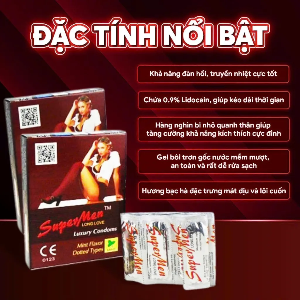 Ảnh Bao cao su Supermen siêu mỏng có chấm bi nhỏ kéo dài quan hệ, nhiều gel bôi trơn, Hộp 120 cái 3