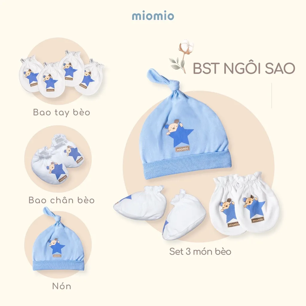 Ảnh Bao Tay Sơ Sinh Bèo, Bao Chân Bèo, Nón Sơ Sinh MIOMIO - In Hình Cho Bé Trai, Bé Gái, Vải Cotton 1