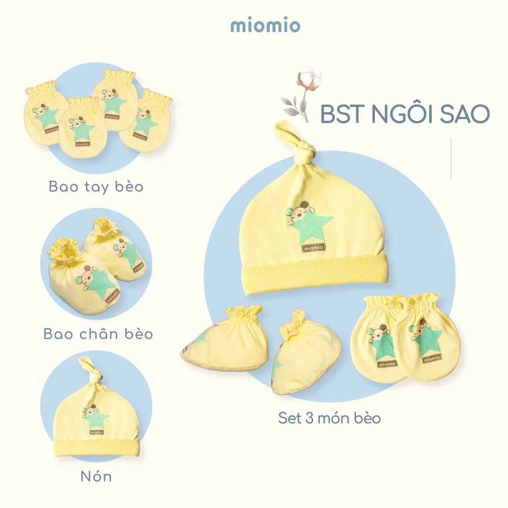 Ảnh Bao Tay Sơ Sinh Bèo, Bao Chân Bèo, Nón Sơ Sinh MIOMIO - In Hình Cho Bé Trai, Bé Gái, Vải Cotton 3
