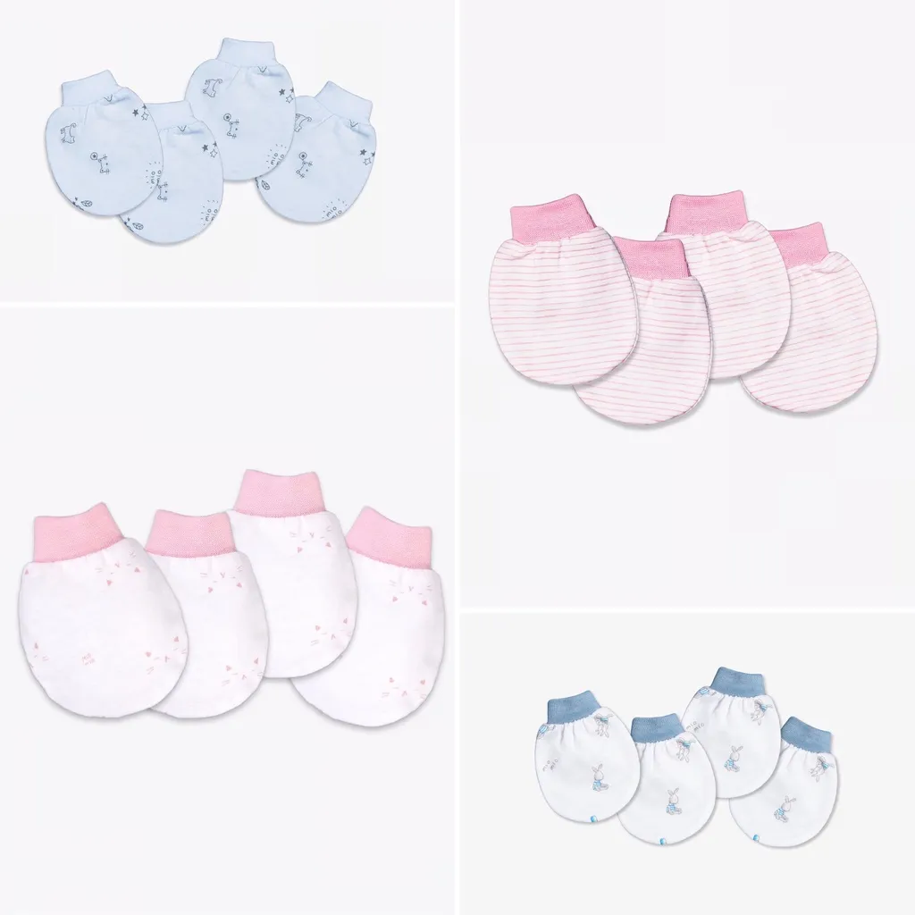 Ảnh Bao Tay Sơ Sinh MIOMIO(2 Đôi), Dành Cho Bé Gái Bé Trai, 100% cotton, Hoạ Tiết Thỏ, Sọc, Mèo Mây, Mặt Mèo 1