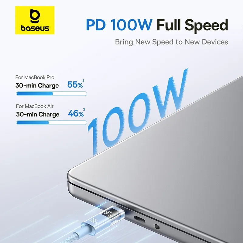 Ảnh Baseus Display 2 Cáp dữ liệu sạc nhanh USB-C sang USB-C 100W 1m / 2m 1
