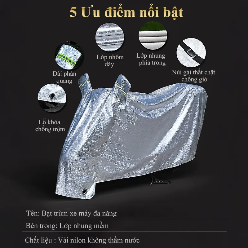 Ảnh Bạt phủ xe máy MYT Bạt trùm xe máy 3 lớp tráng nhôm chống nóng cách nhiệt che mưa lớp lót chống xước 2.1m 4