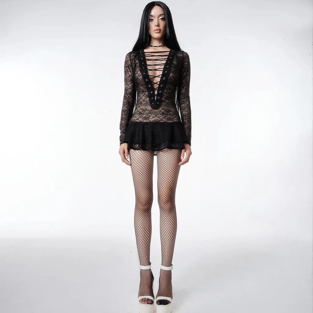 Ảnh BB Long Sleeve Lace Mini Dress - Đầm ren cổ V xoè tay dài TATICHU 3