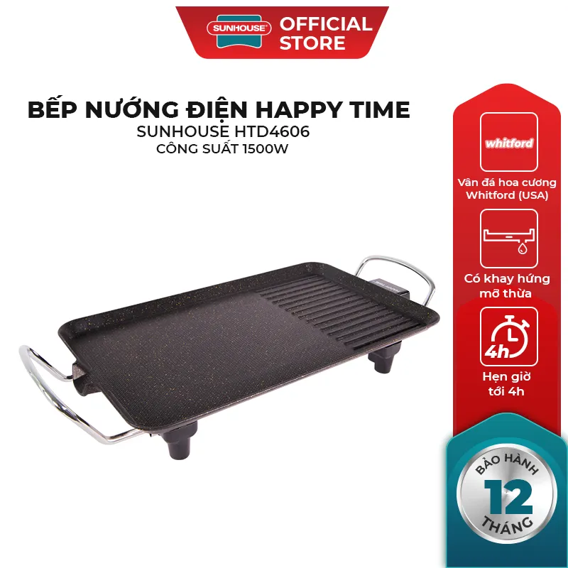 Ảnh Bếp nướng điện SUNHOUSE Happy Time HTD4606 - Mặt chống dính - ĐIều chỉnh núm xoay - Bảo hành 12 tháng 1