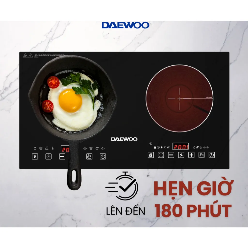 Ảnh Bếp Đôi Điện Từ Hồng Ngoại Daewoo DWHB-3801C, mặt kính pha lê bóng 3800W 3